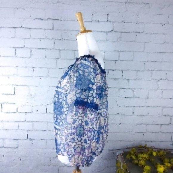 Foxiedox Floral Off The Shoulder Boho Blouse Blue Size Small - Picture 4 of 7
